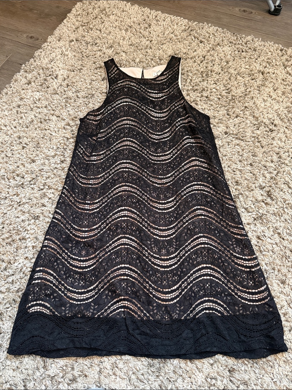 Speechless Black Lace Wave-Pattern A-Line Dress